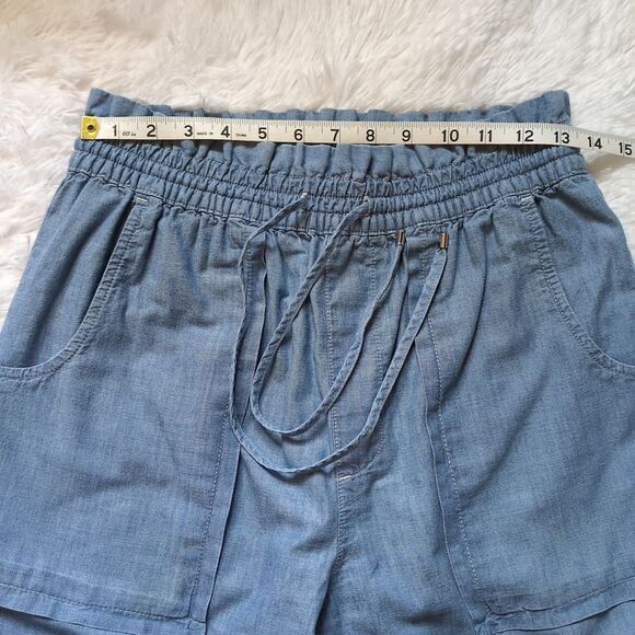 LRL Ralph Lauren Womens 6 Wide Leg Pant Chambray Blue Paperbag Drawstring Pocket - Picture 5 of 13